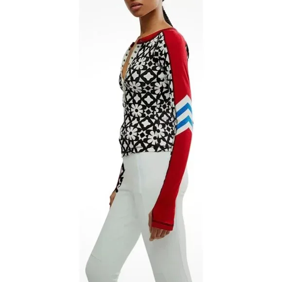 FP Movement by Free People Kick Off Printed Layer Top Black Red White Graphic L - Picture 12 of 16